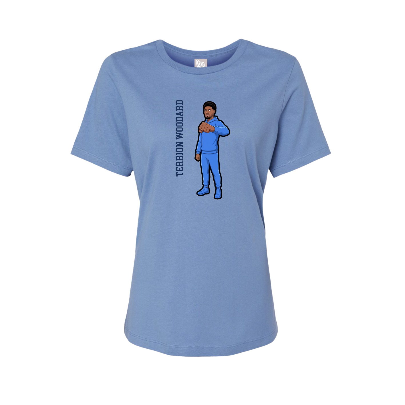 Fitted Women's Tee — Name Vertical in Powder Blue