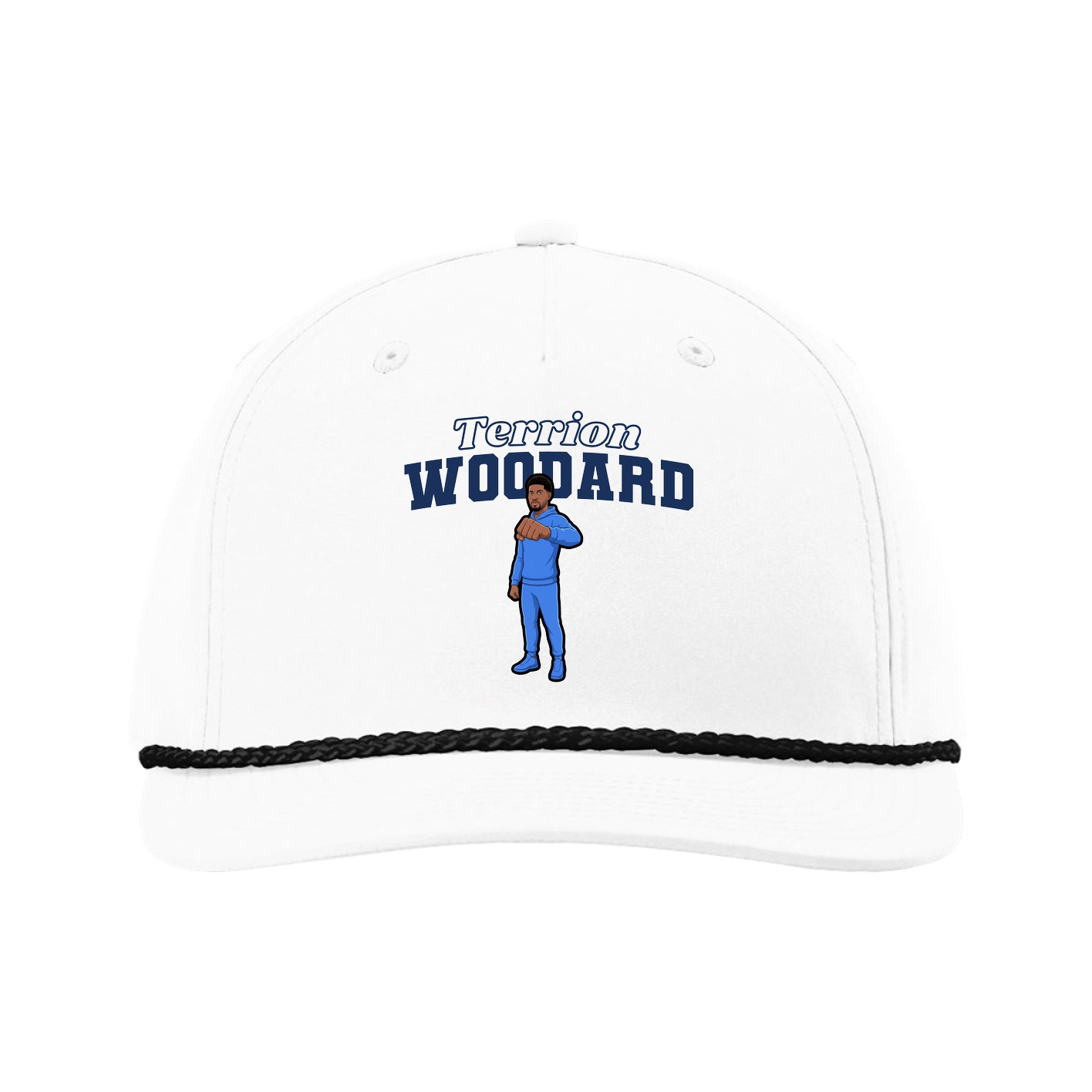 Five-Panel Classic Rope Cap — Name Arch in White