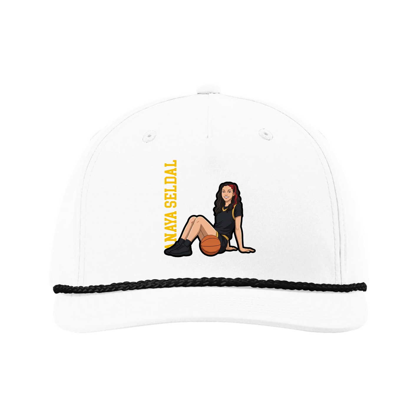 Five-Panel Classic Rope Cap — Name Vertical in White