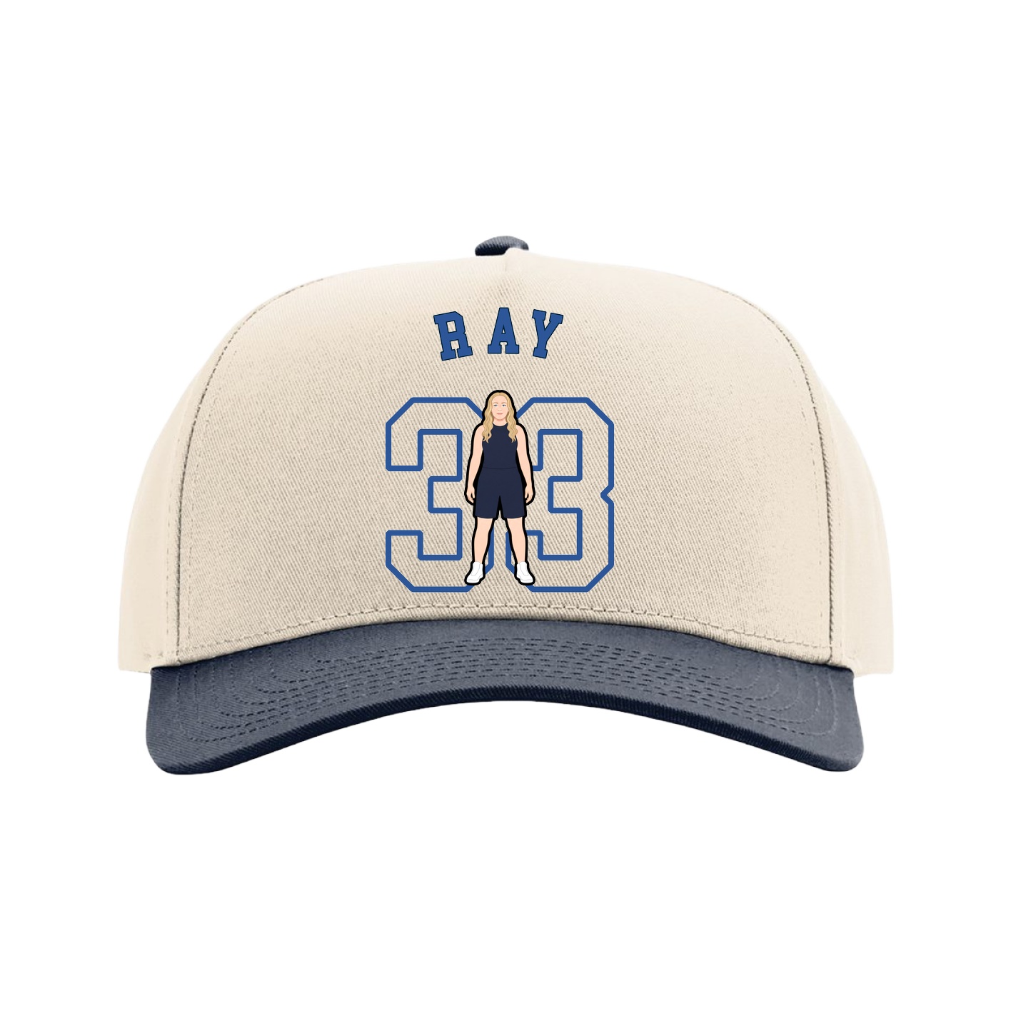 Full Fabric Five-Panel Champ Cap — Shirsey Arch in Cream/Navy