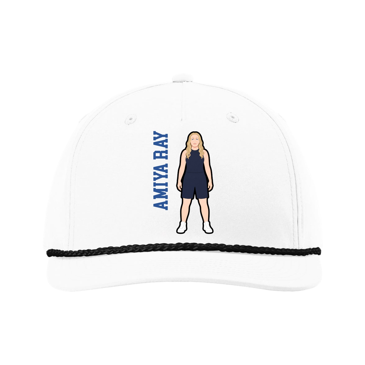 Five-Panel Classic Rope Cap — Name Vertical in White