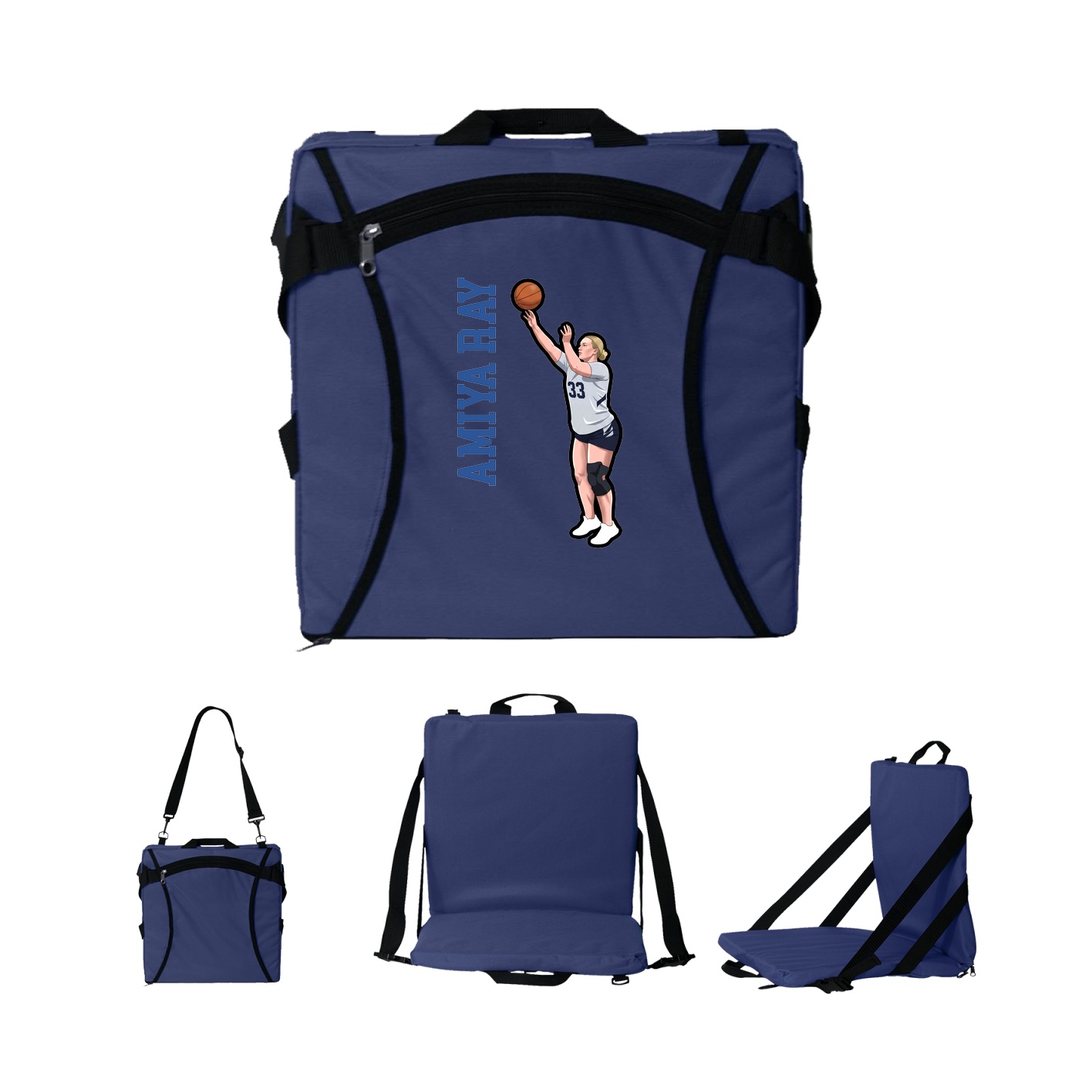 Folding Stadium Seat — Name Vertical in Navy