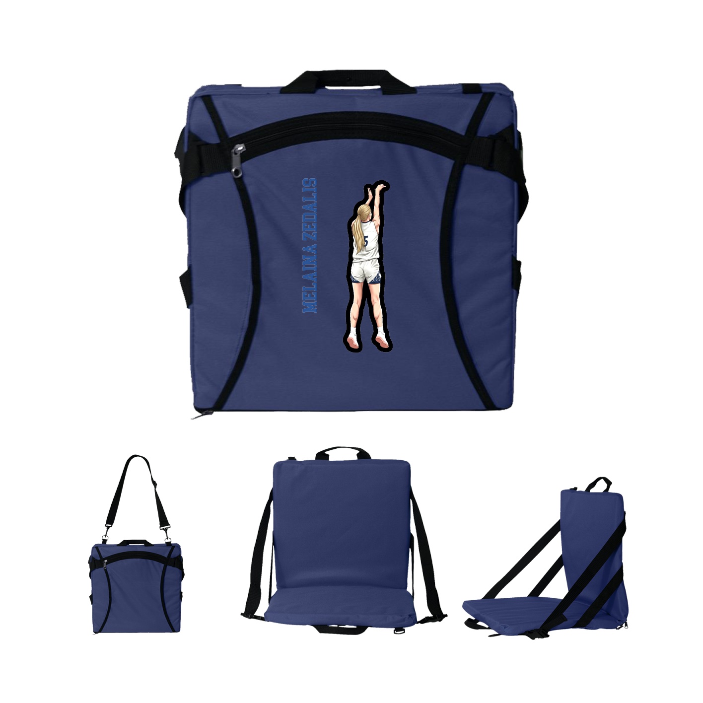 Folding Stadium Seat — Name Vertical in Navy