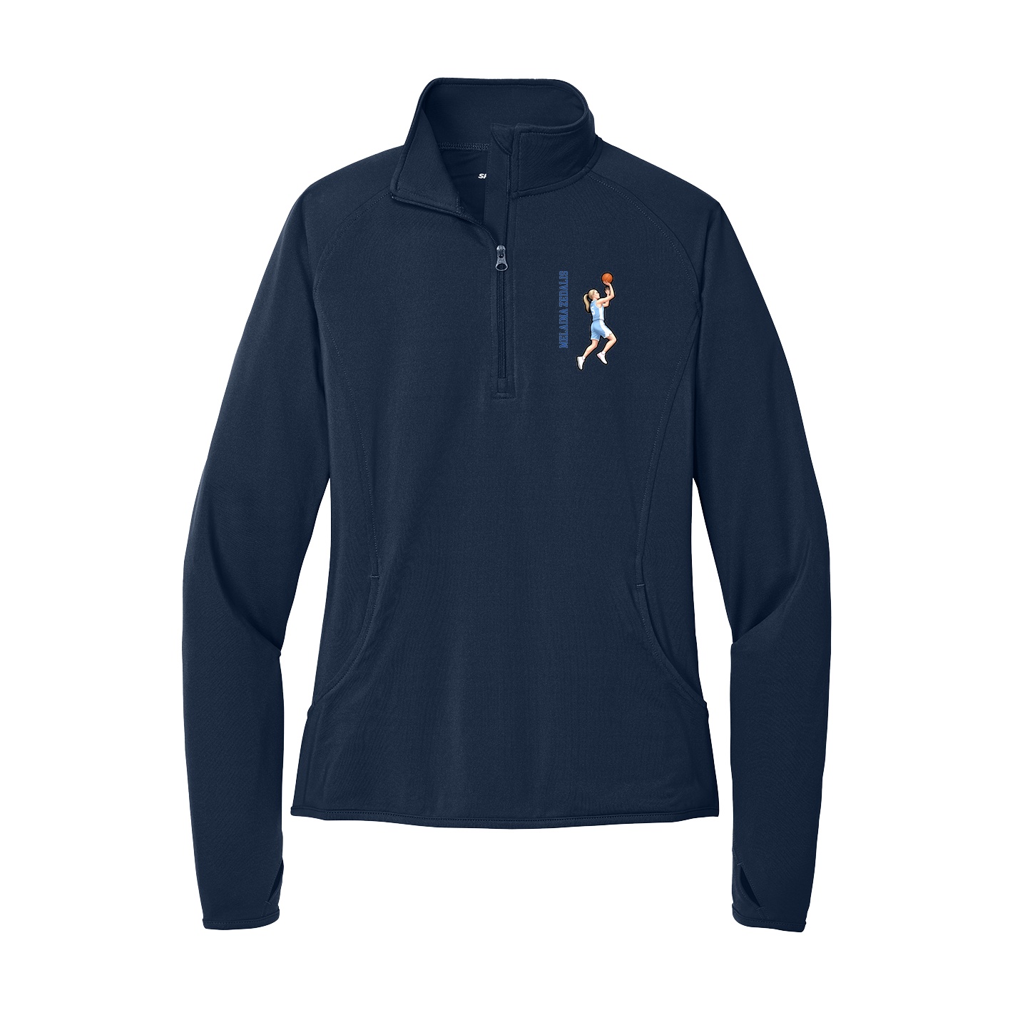 Women's Q-Zip Pullover — Name Vertical in Navy