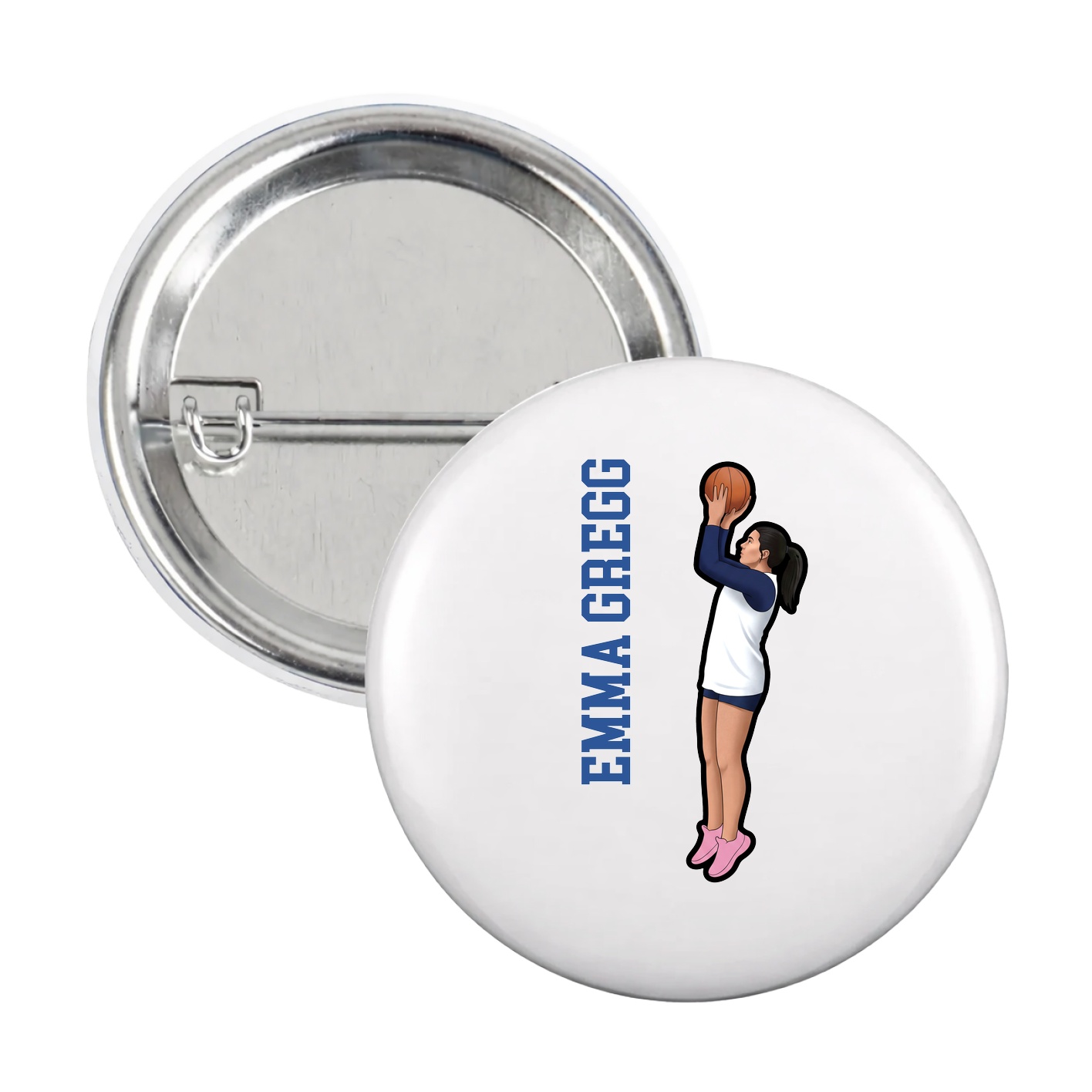 Game Day Button — Name Vertical in White