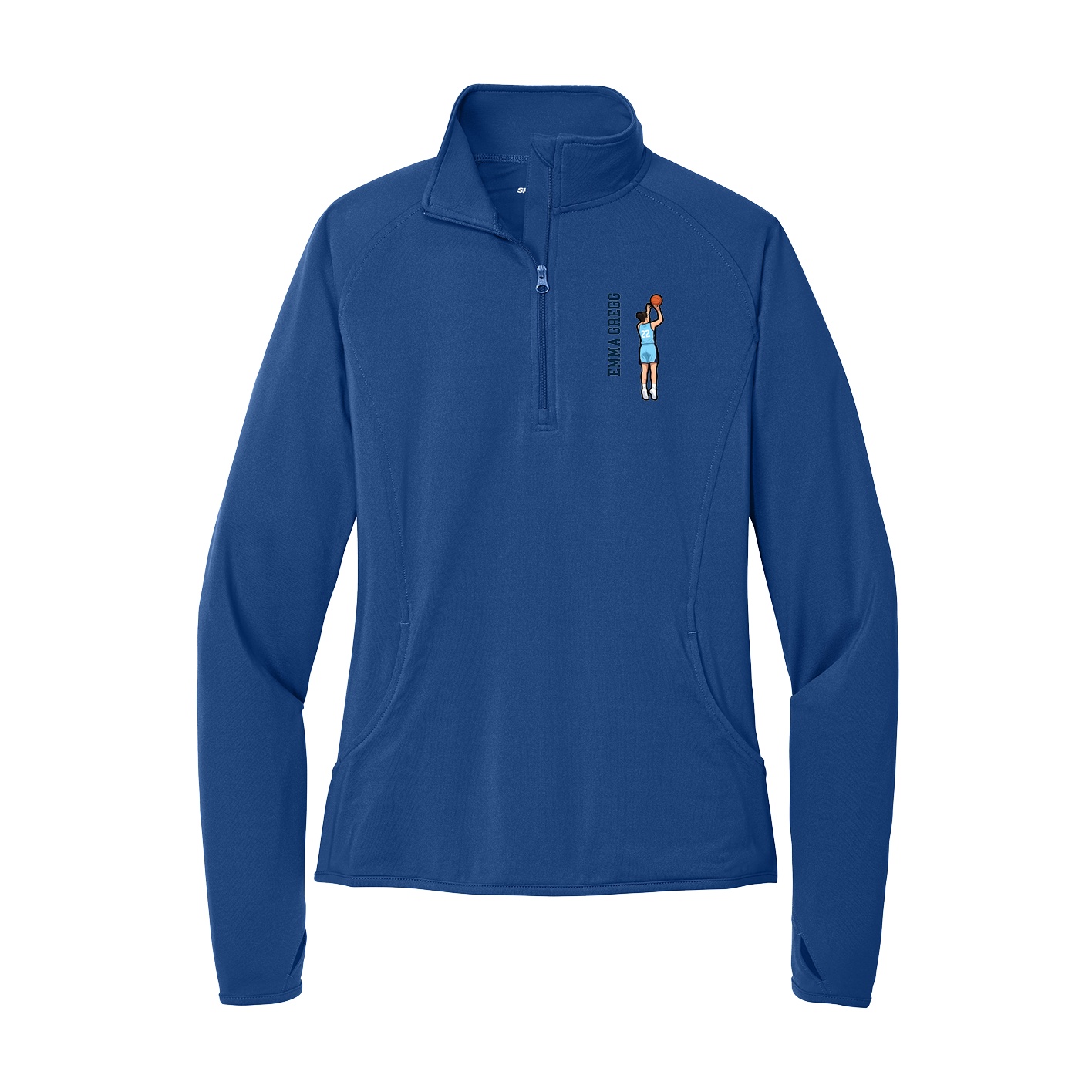 Women's Q-Zip Pullover — Name Vertical in Royal