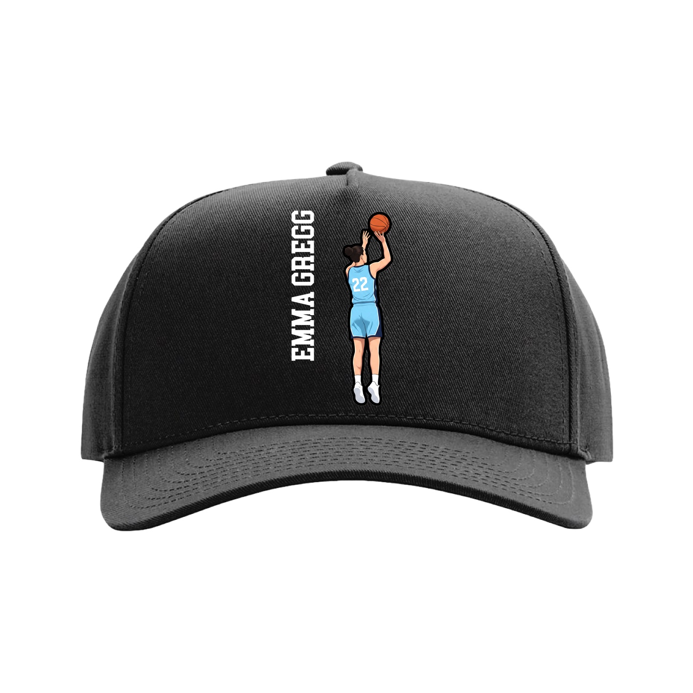 Full Fabric Five-Panel Champ Cap — Name Vertical in Black