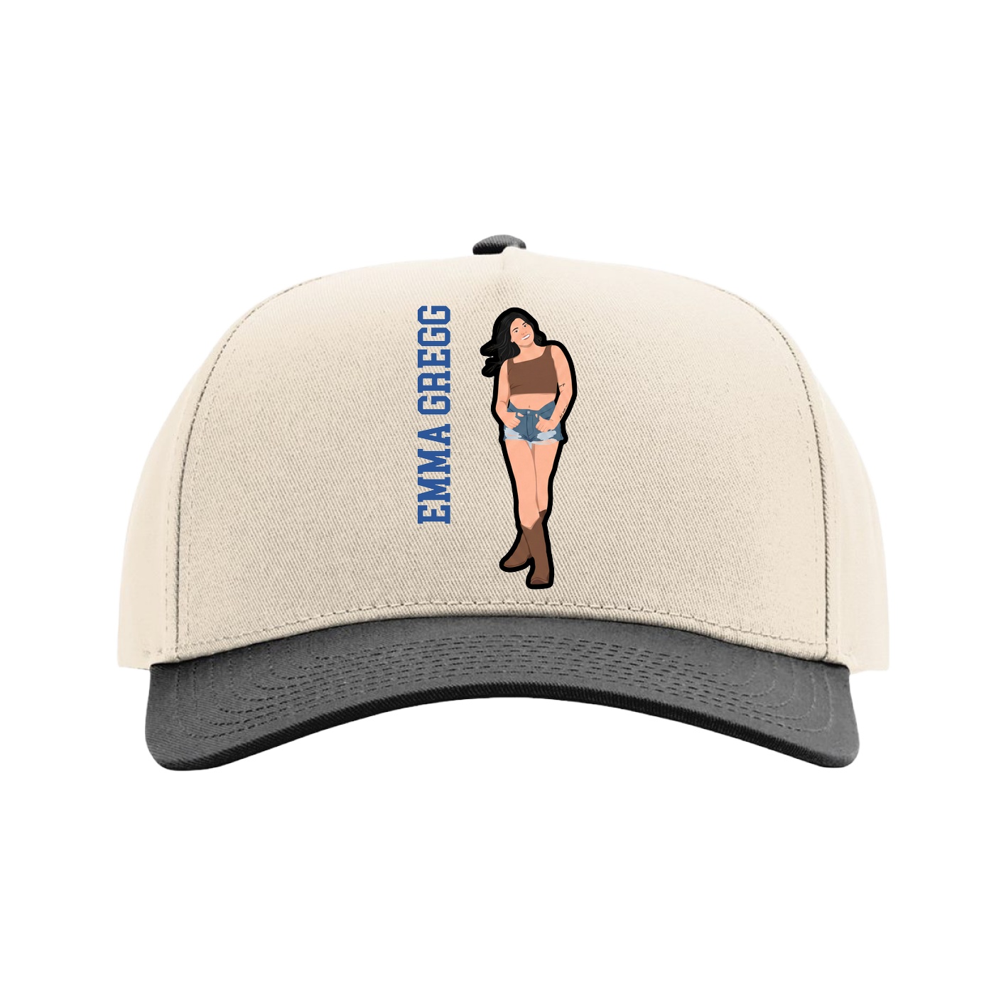 Full Fabric Five-Panel Champ Cap — Name Vertical in Cream/Black
