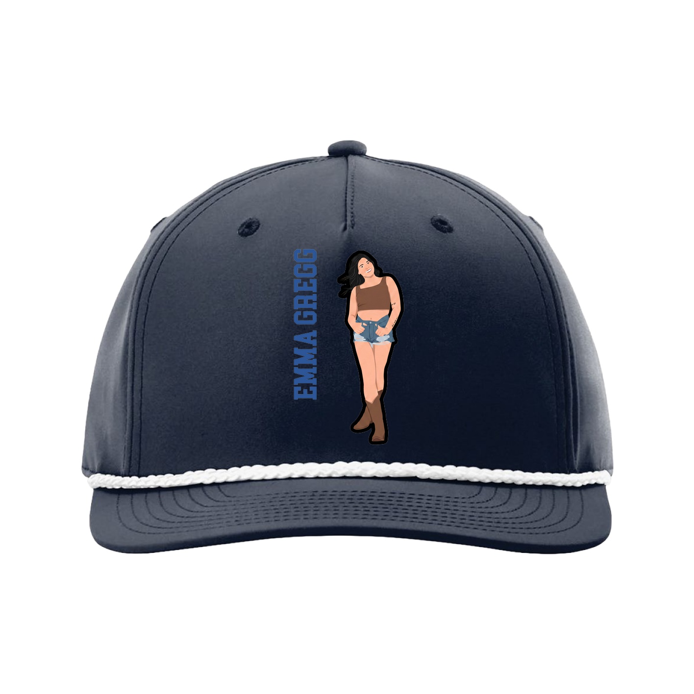 Five-Panel Classic Rope Cap — Name Vertical in Navy