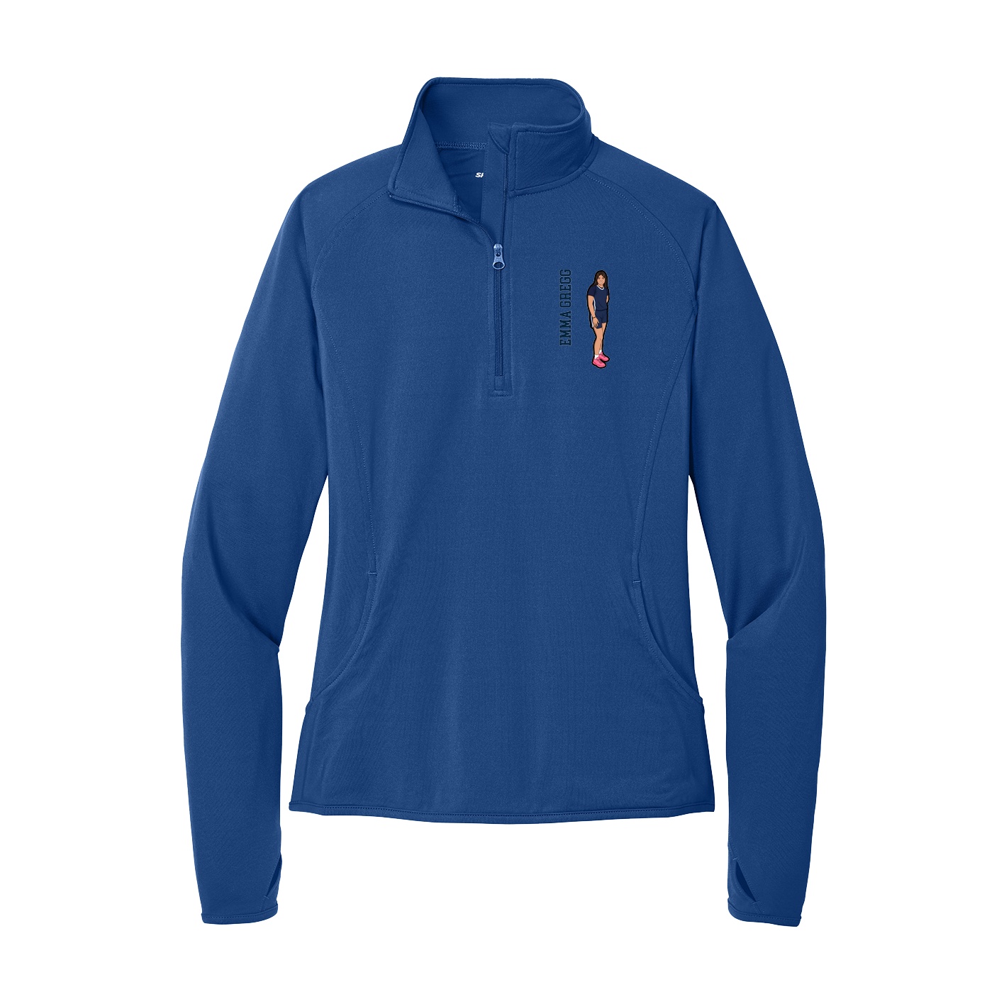Women's Q-Zip Pullover — Name Vertical in Royal