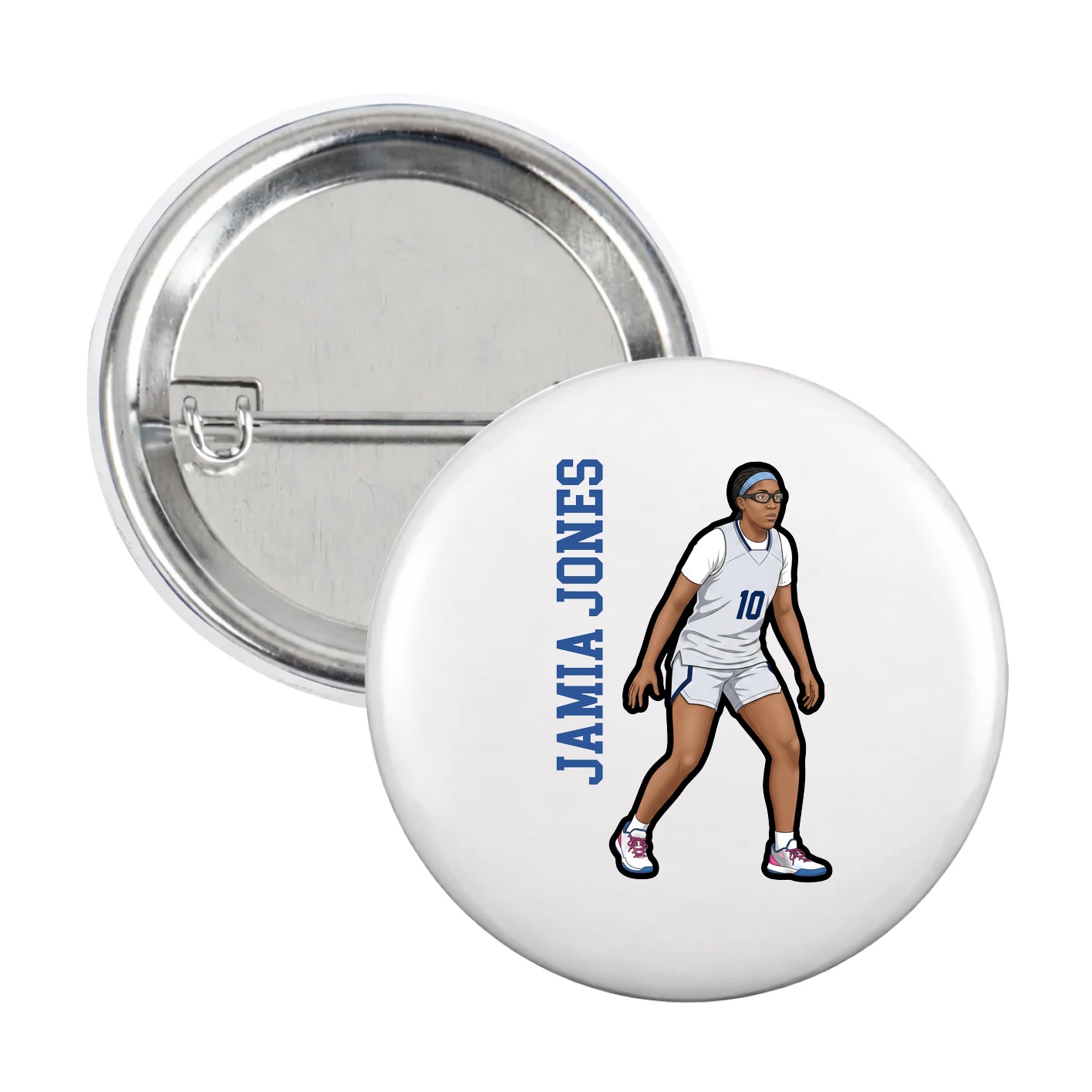 Game Day Button — Name Vertical in White