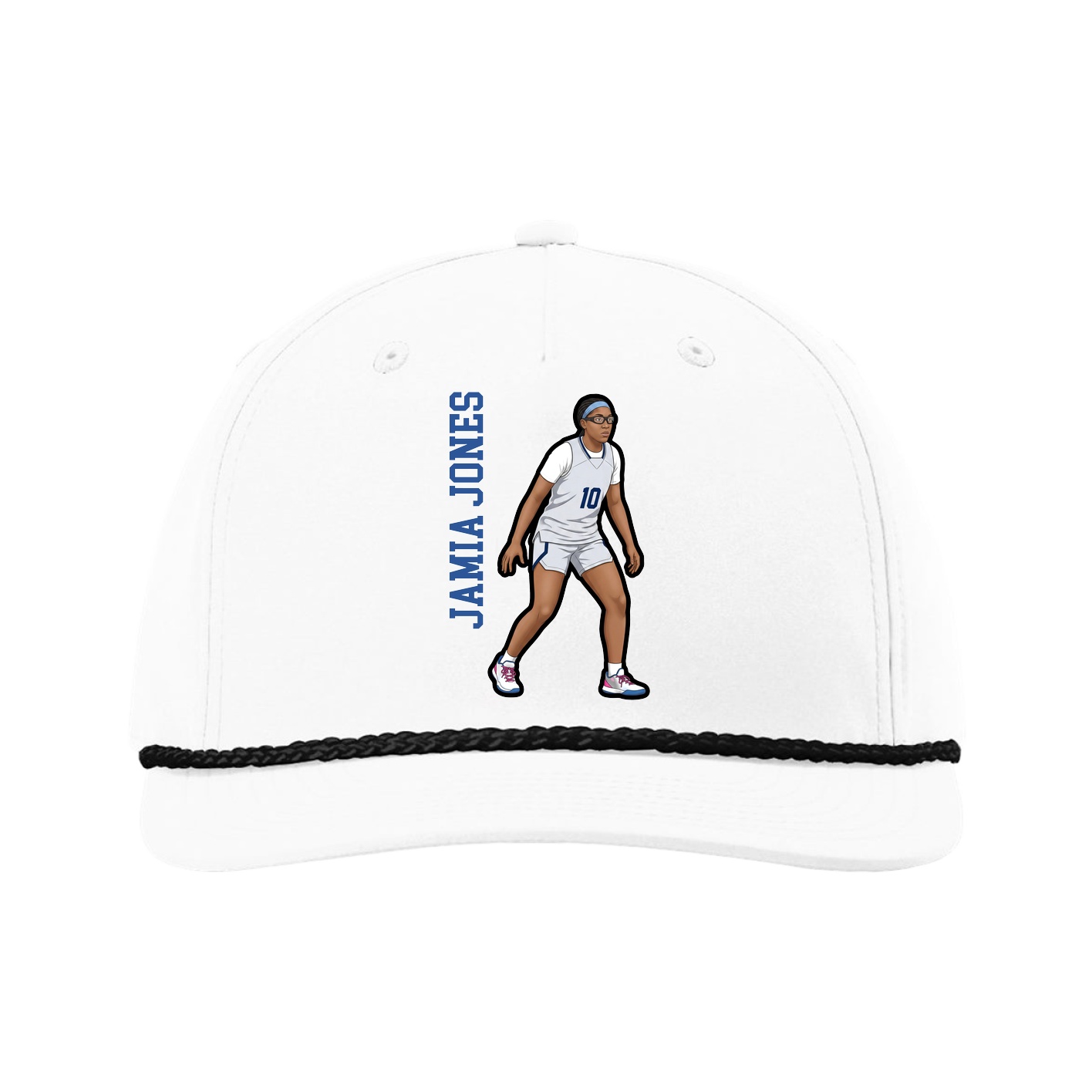 Five-Panel Classic Rope Cap — Name Vertical in White