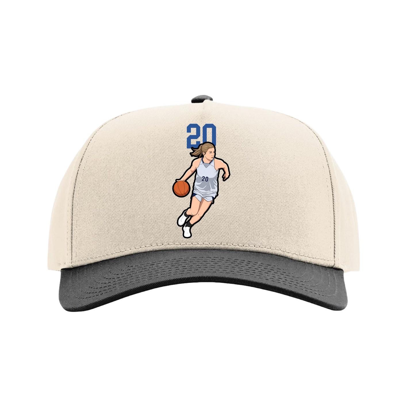 Full Fabric Five-Panel Champ Cap — Number Top in Cream/Black