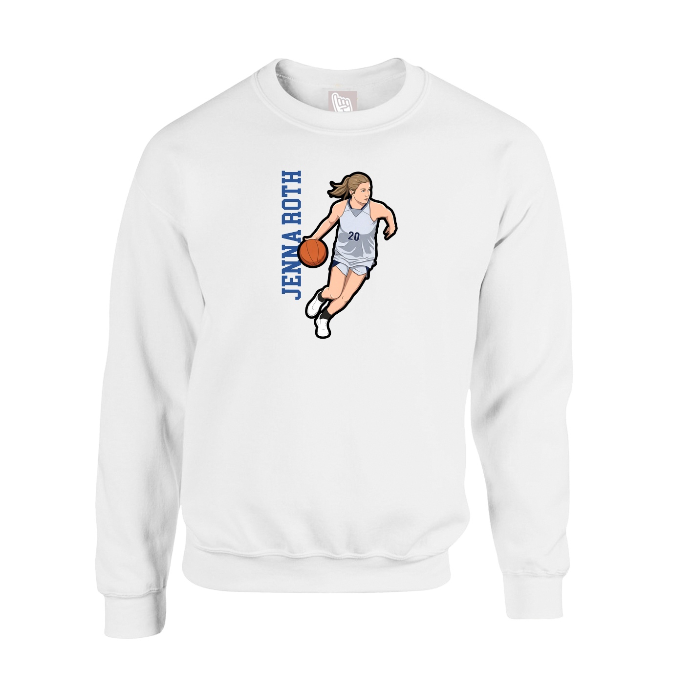Fleece Crew — Name Vertical in White