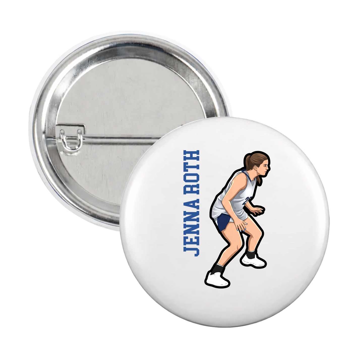 Game Day Button — Name Vertical in White