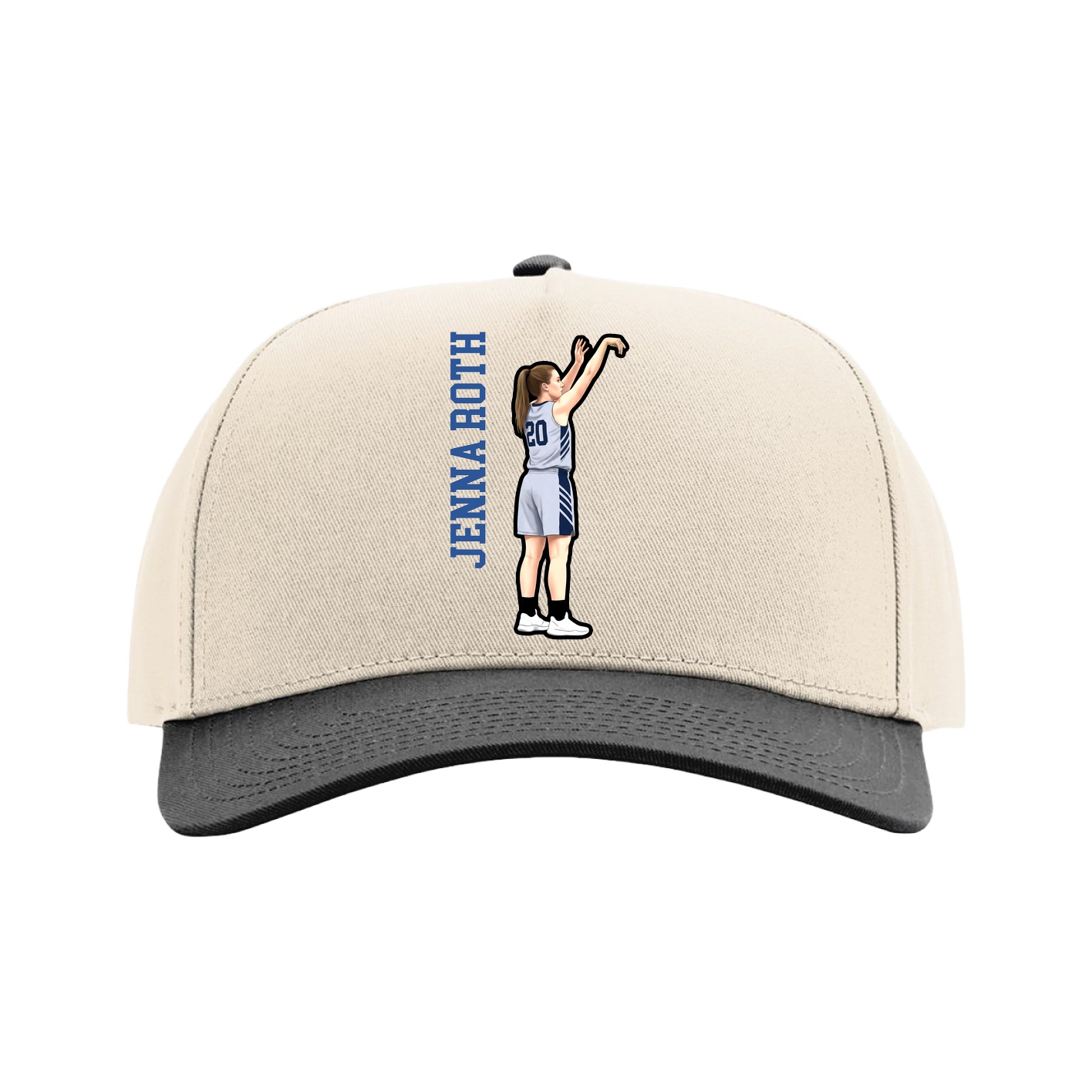 Full Fabric Five-Panel Champ Cap — Name Vertical in Cream/Black