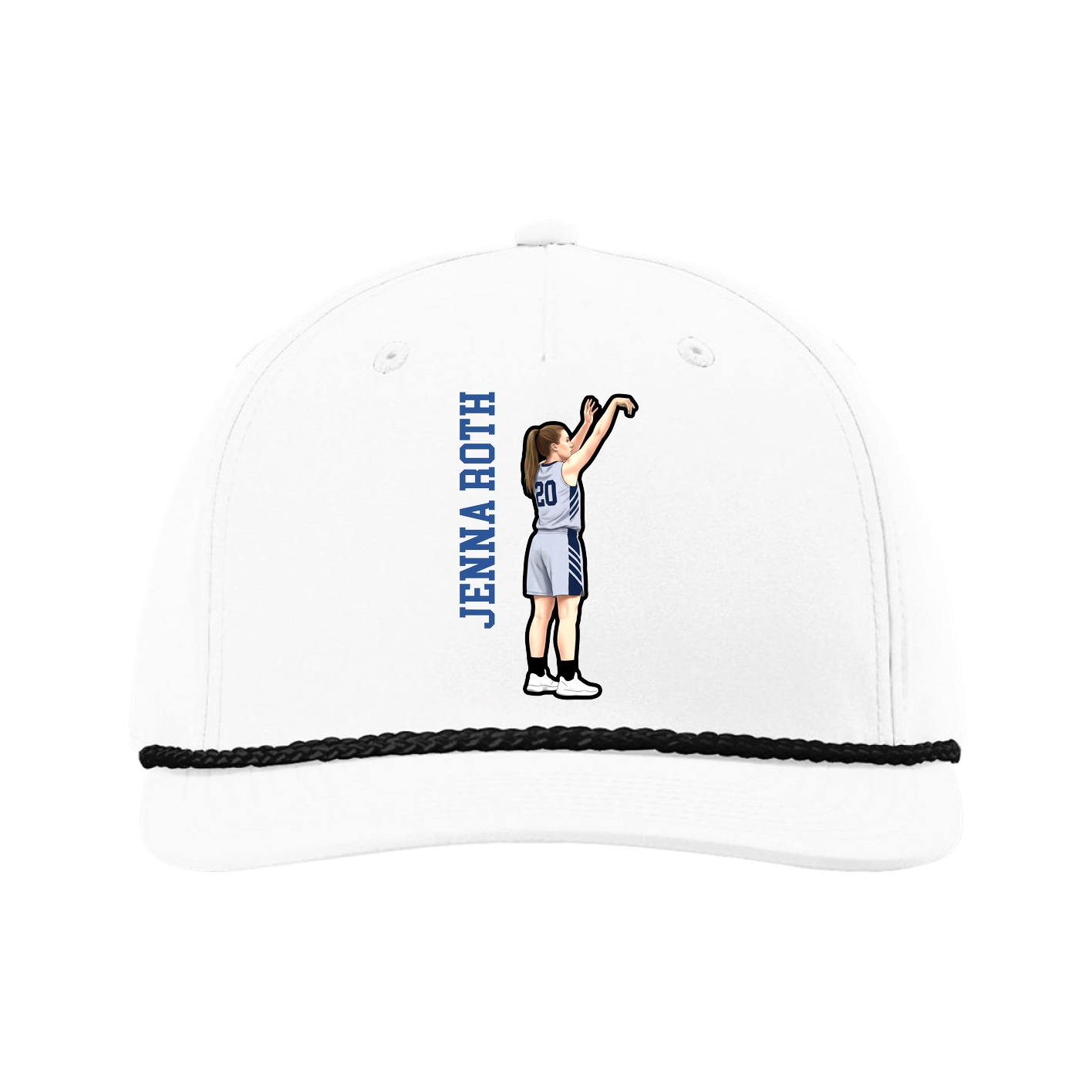 Five-Panel Classic Rope Cap — Name Vertical in White