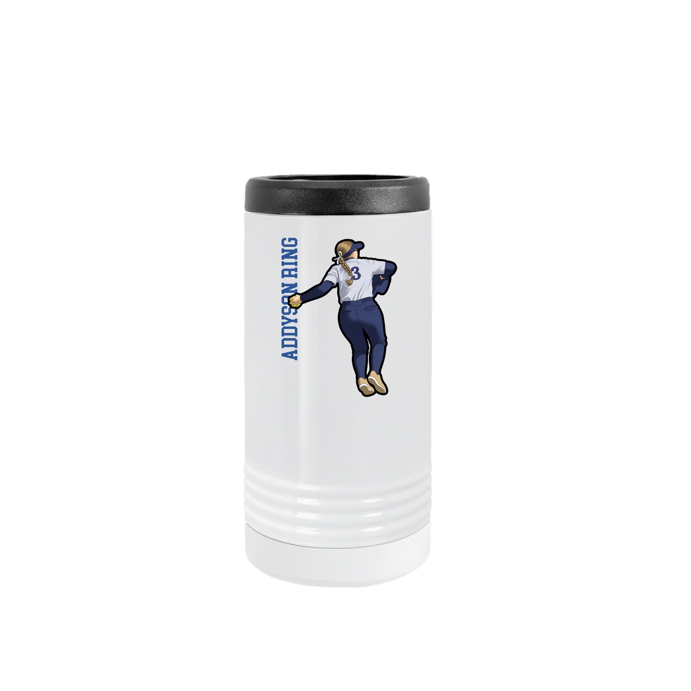 Slim Beverage Holder — Name Vertical in White