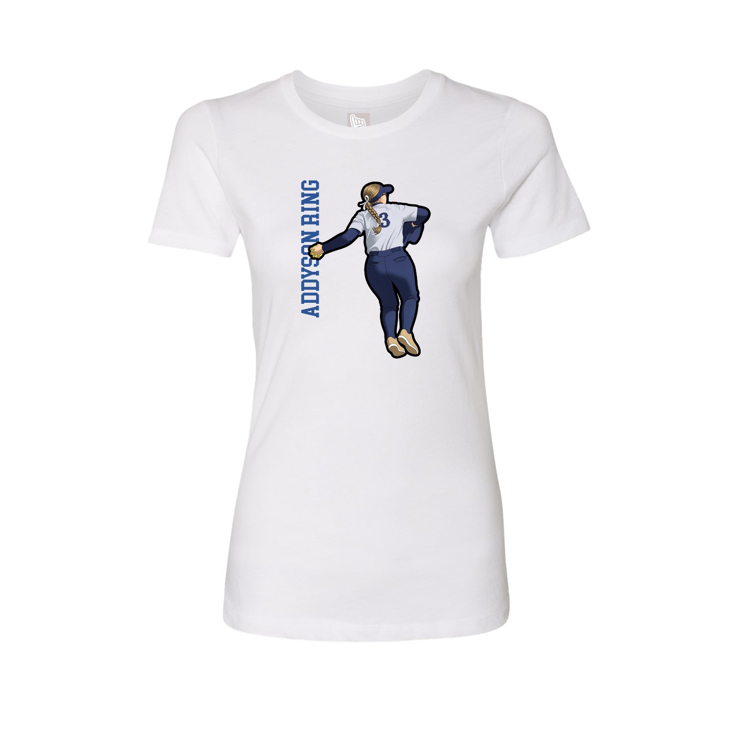 Fitted Women's Tee — Name Vertical in White