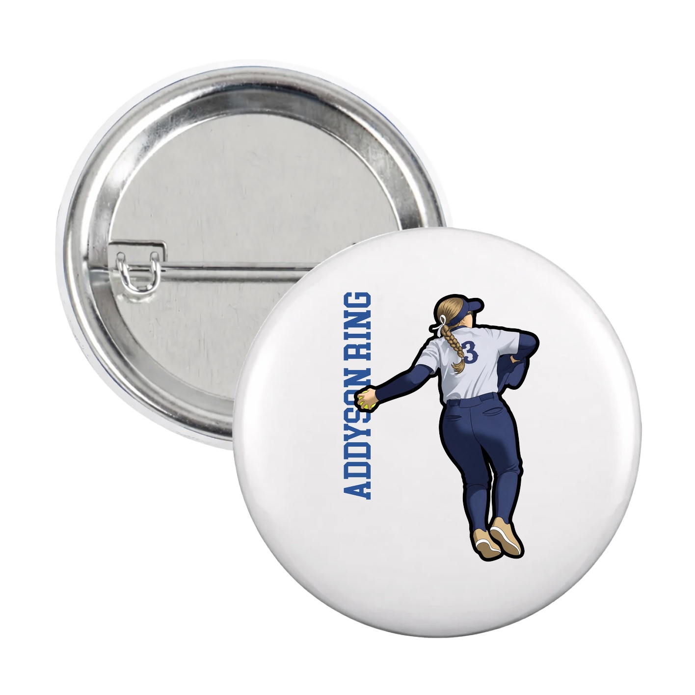 Game Day Button — Name Vertical in White
