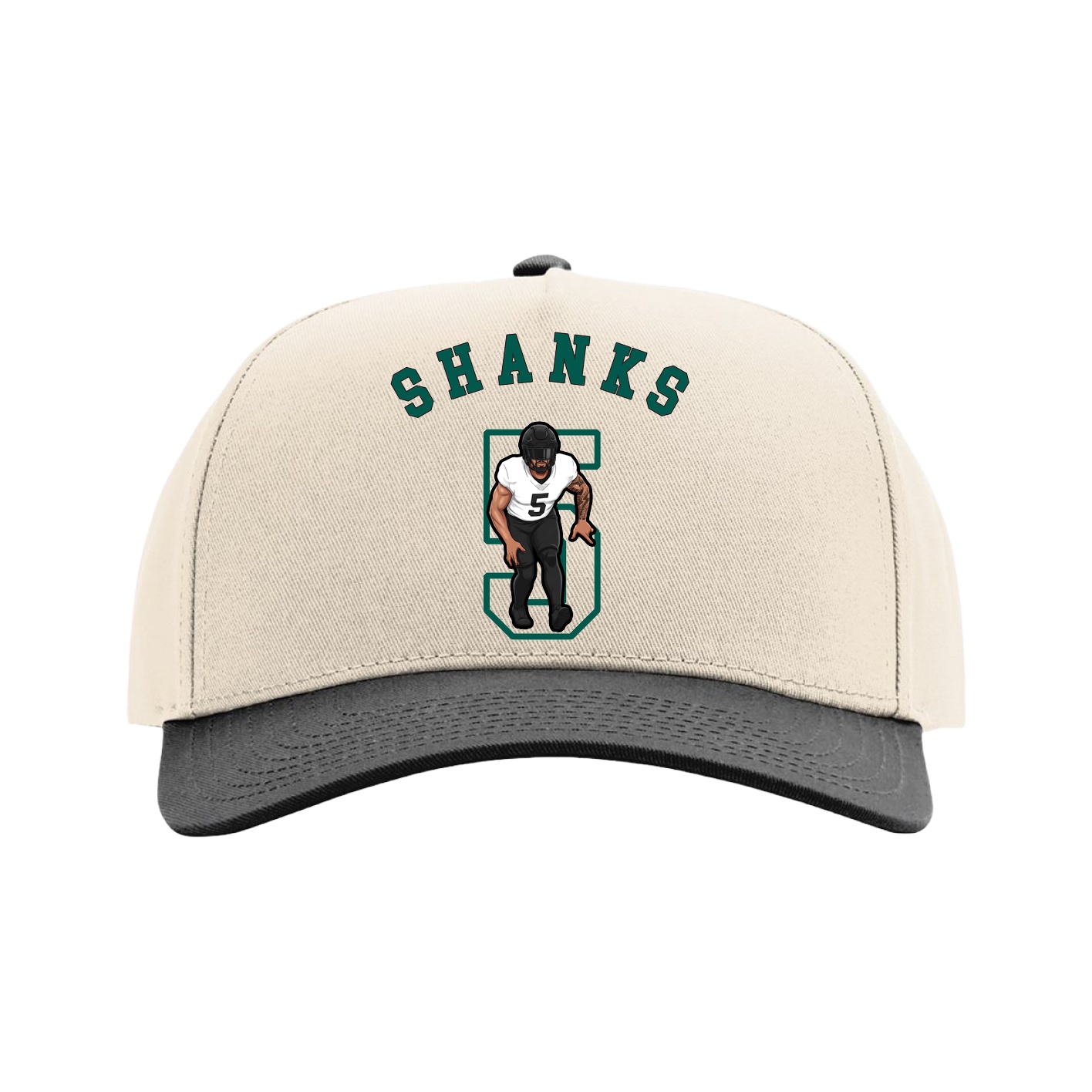 Full Fabric Five-Panel Champ Cap — Shirsey Arch in Cream/Black