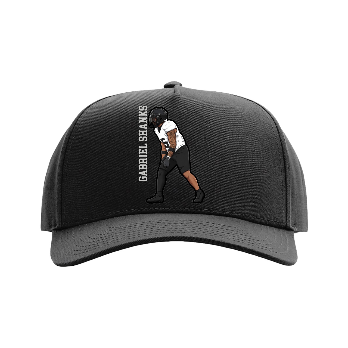 Full Fabric Five-Panel Champ Cap — Name Vertical in Black