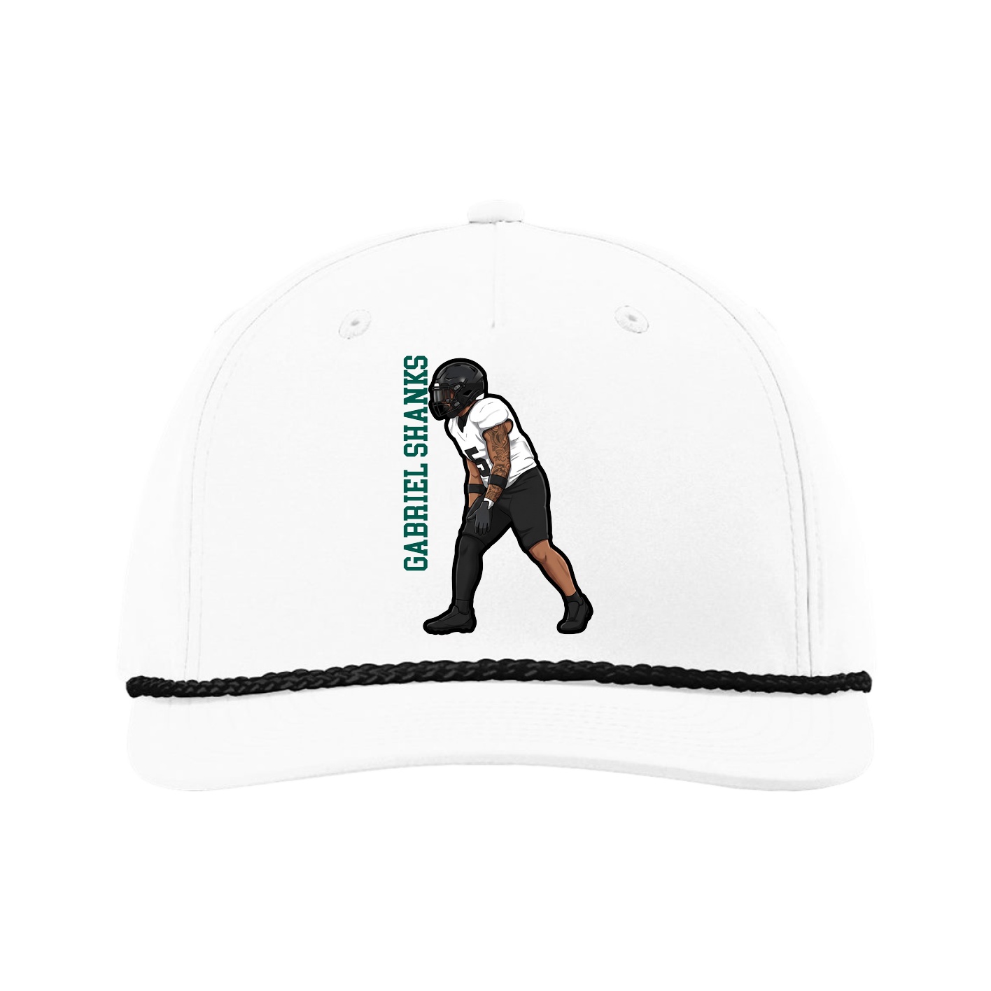 Five-Panel Classic Rope Cap — Name Vertical in White