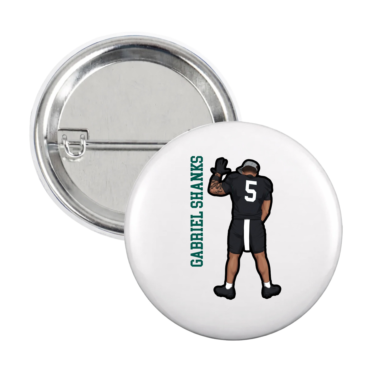 Game Day Button — Name Vertical in White