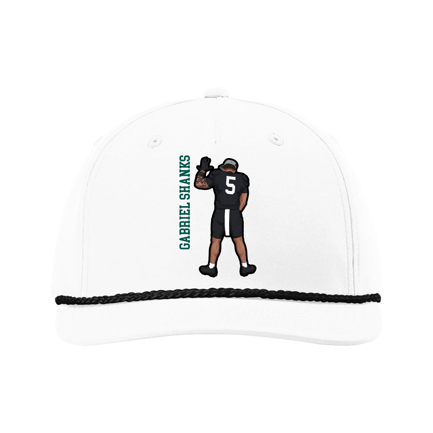 Five-Panel Classic Rope Cap — Name Vertical in White