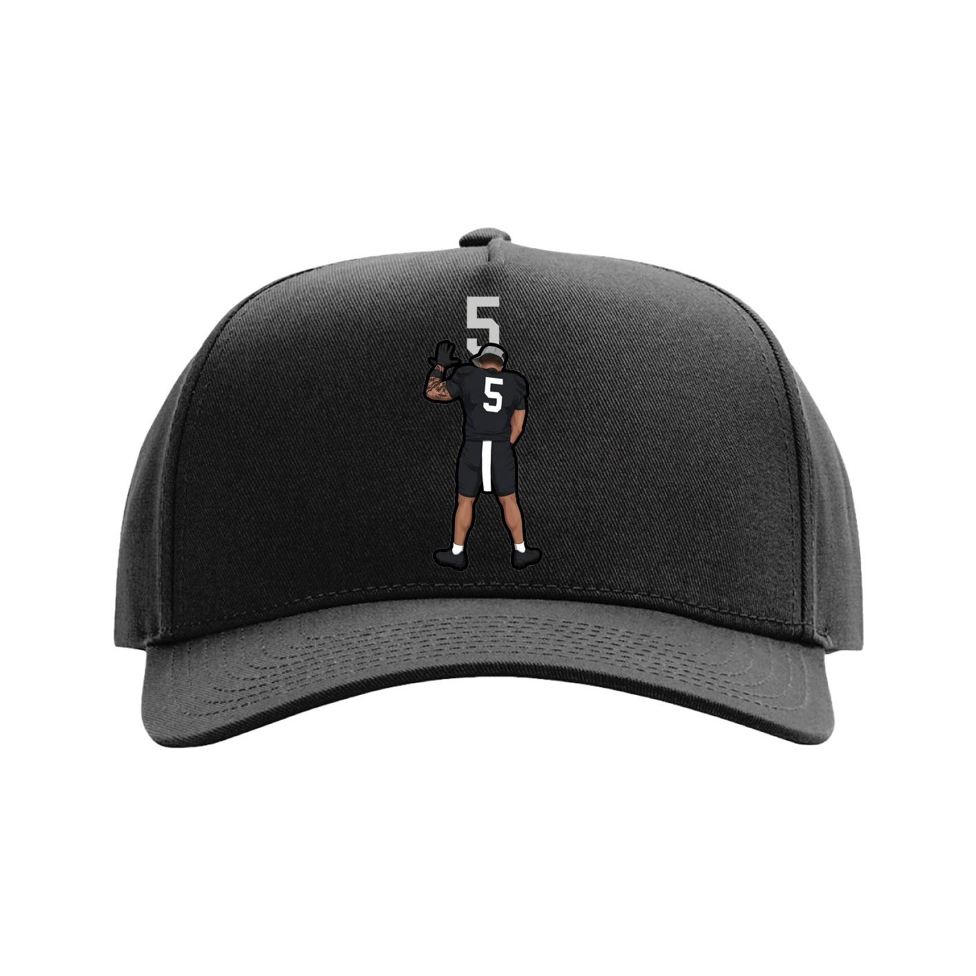 Full Fabric Five-Panel Champ Cap — Number Top in Black
