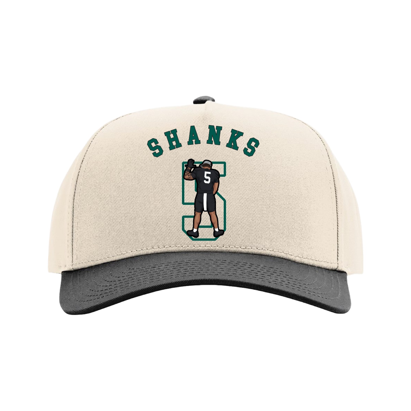Full Fabric Five-Panel Champ Cap — Shirsey Arch in Cream/Black