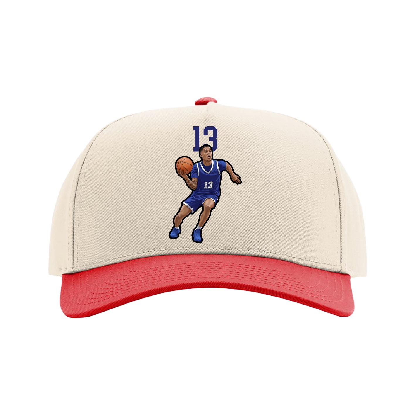 Full Fabric Five-Panel Champ Cap — Number Top in Cream/Red