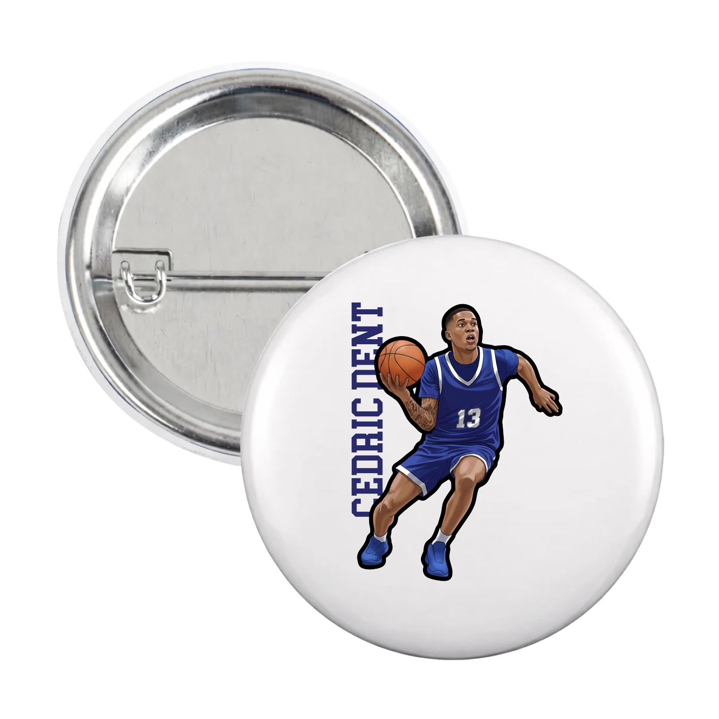 Game Day Button — Name Vertical in White
