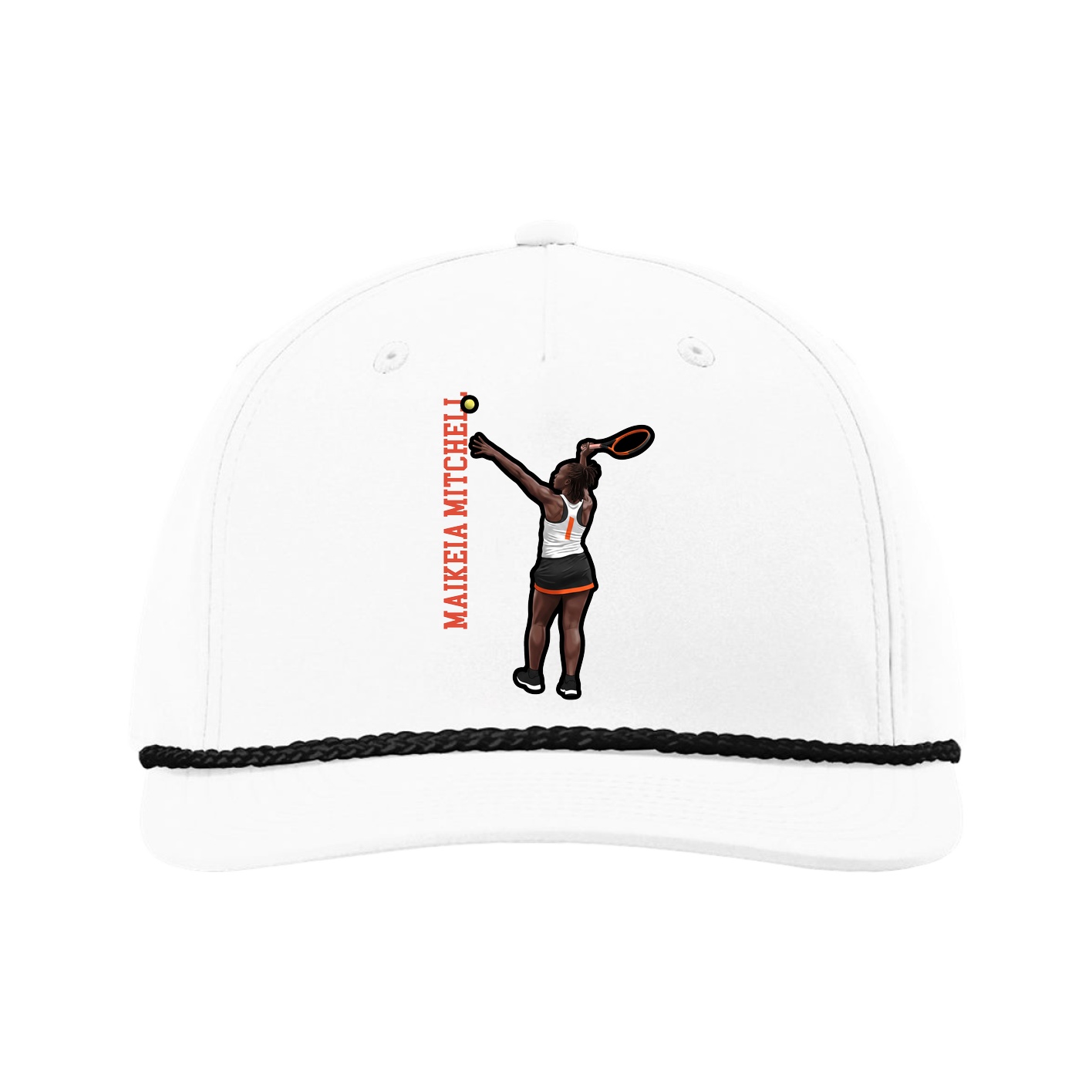 Five-Panel Classic Rope Cap — Name Vertical in White