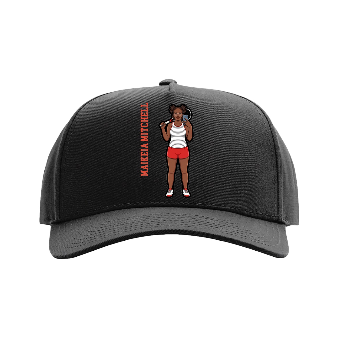 Full Fabric Five-Panel Champ Cap — Name Vertical in Black