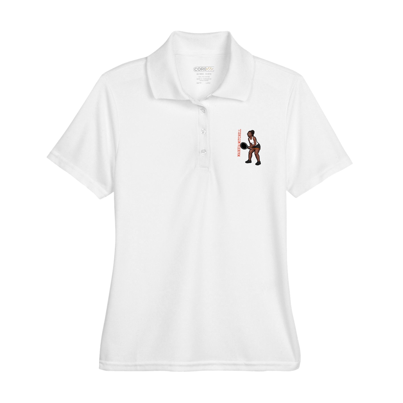 Womens Performance Polo — Name Vertical in White