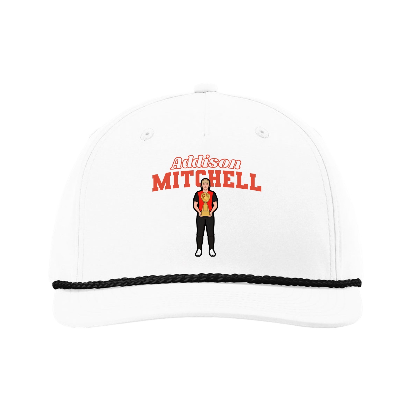 Five-Panel Classic Rope Cap — Name Arch in White