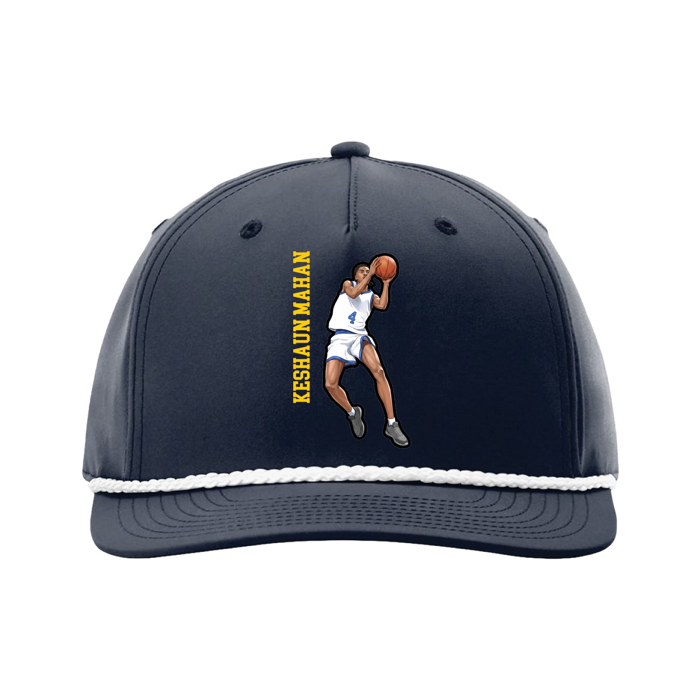 Five-Panel Classic Rope Cap — Name Vertical in Navy
