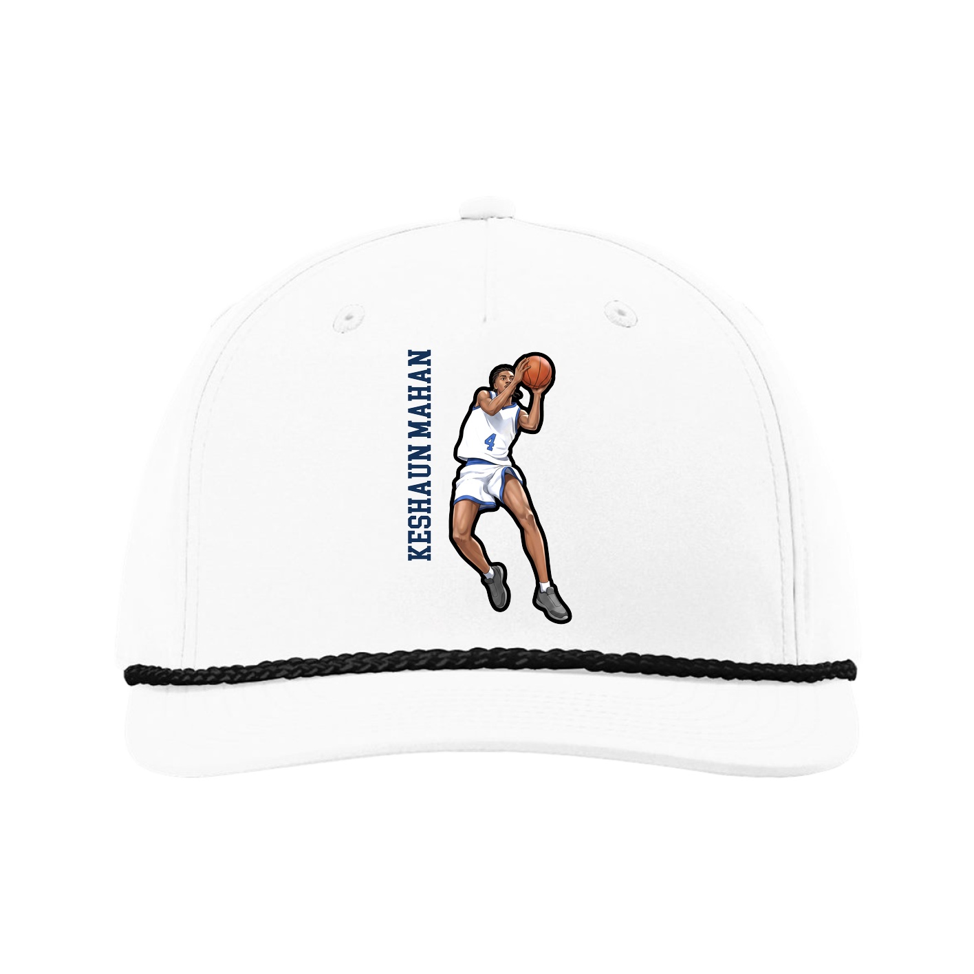 Five-Panel Classic Rope Cap — Name Vertical in White