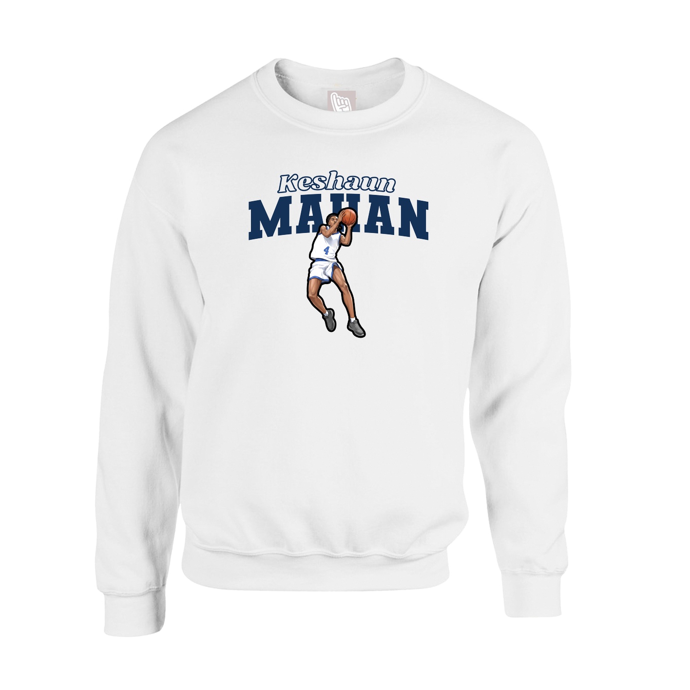 Fleece Crew — Name Arch in White