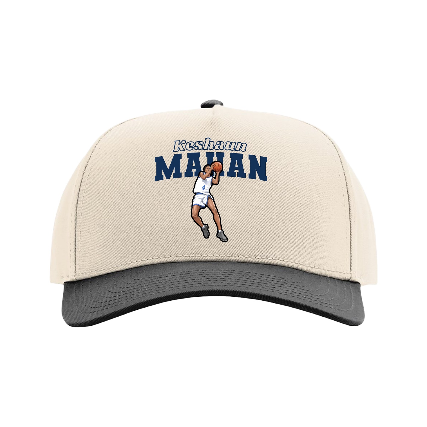 Full Fabric Five-Panel Champ Cap — Name Arch in Cream/Black