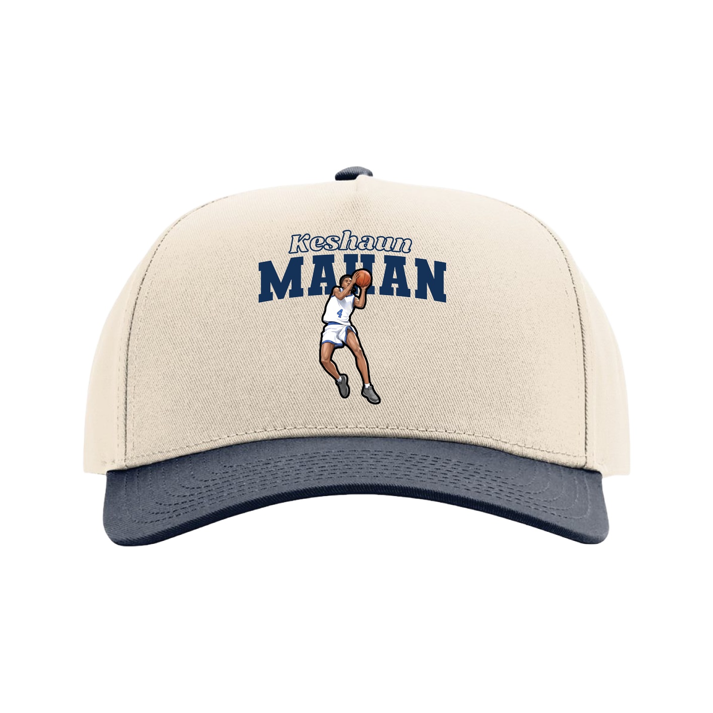 Full Fabric Five-Panel Champ Cap — Name Arch in Cream/Navy