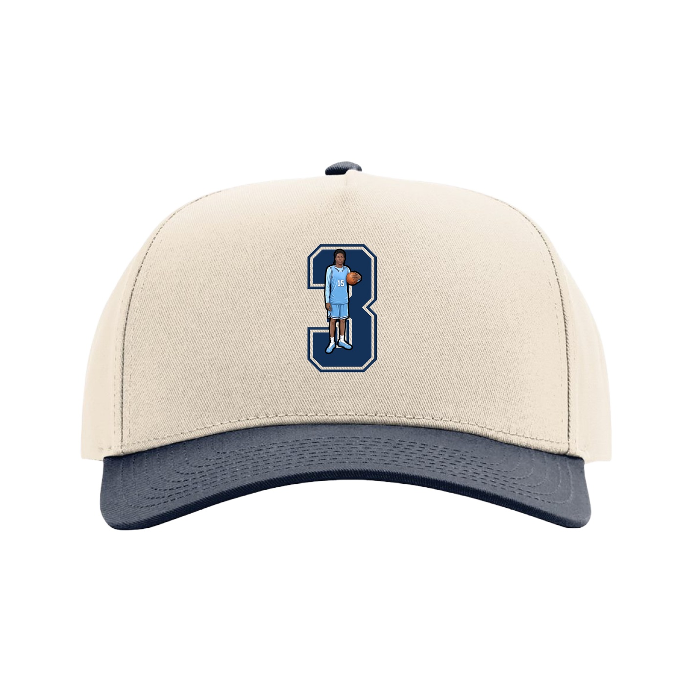 Full Fabric Five-Panel Champ Cap — Number in Cream/Navy