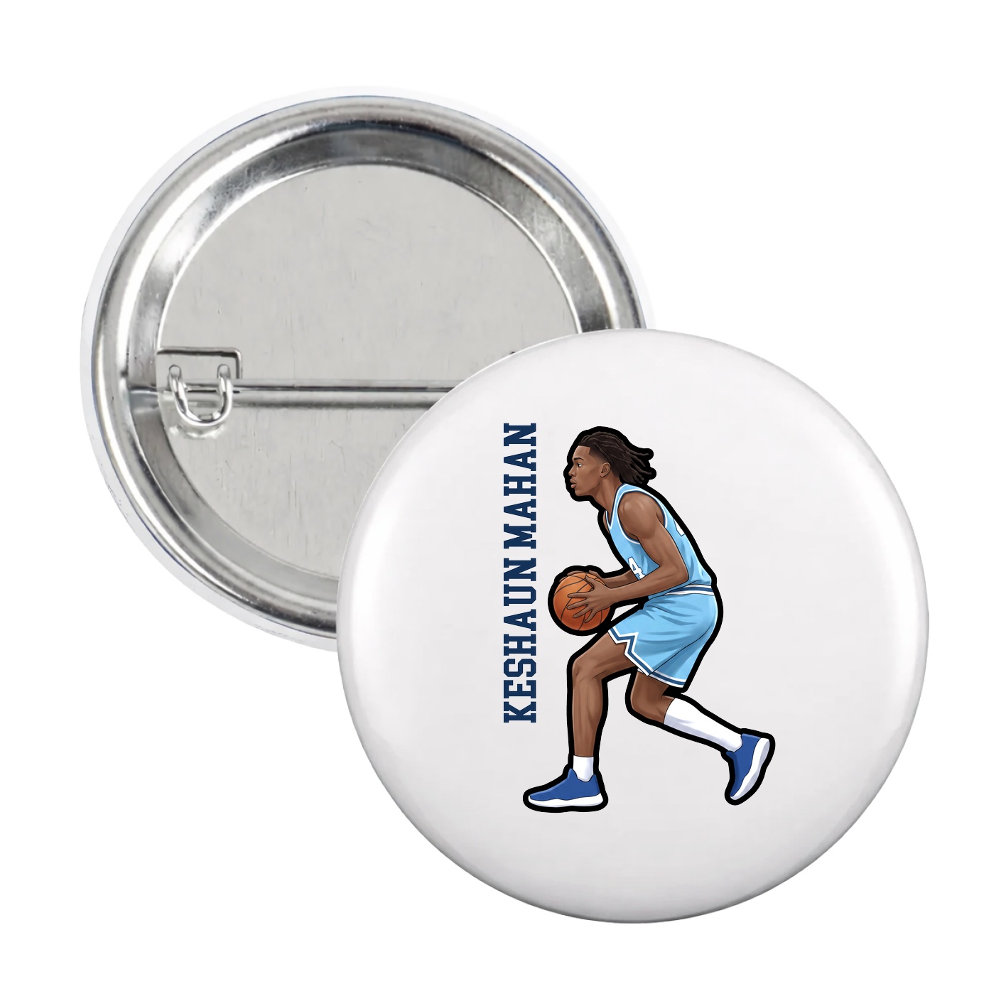 Game Day Button — Name Vertical in White