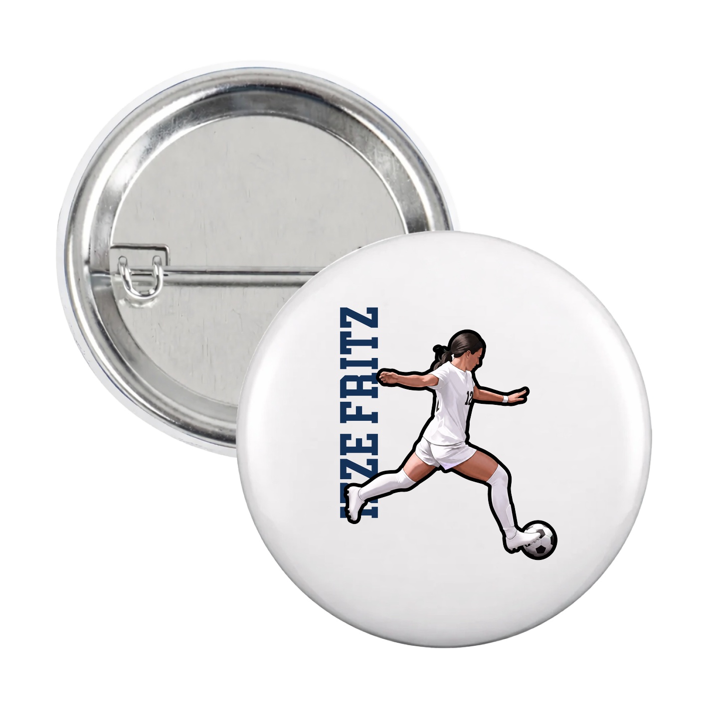 Game Day Button — Name Vertical in White