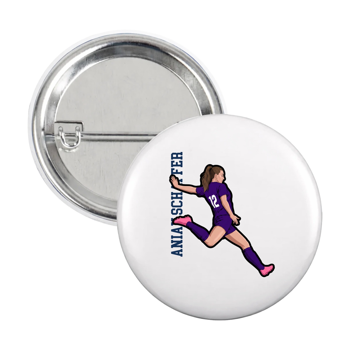 Game Day Button — Name Vertical in White