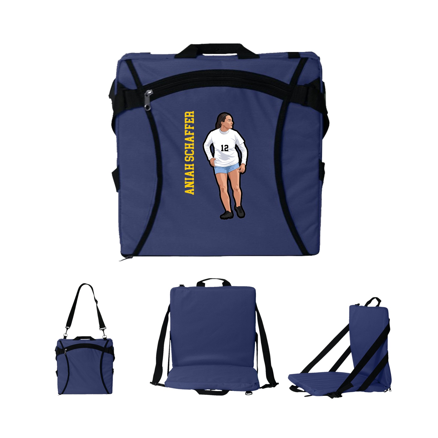 Folding Stadium Seat — Name Vertical in Navy