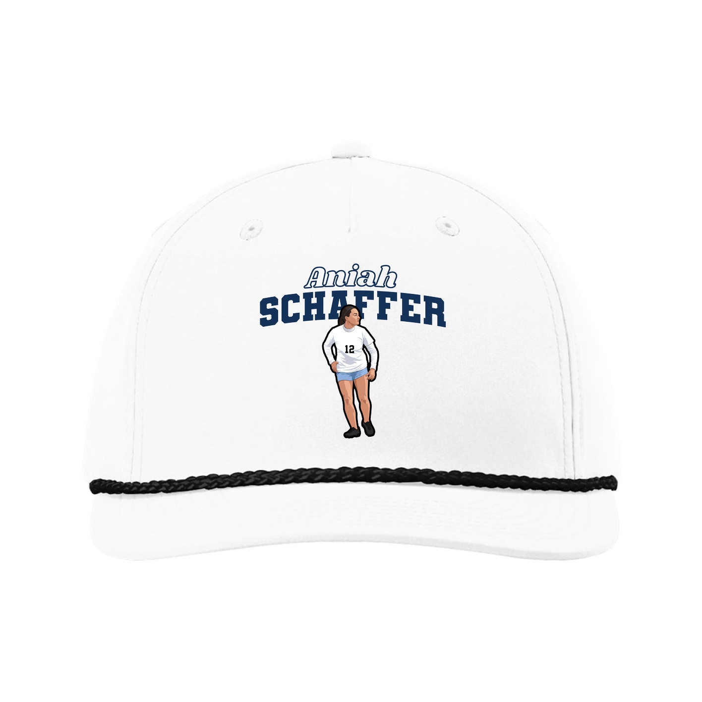 Five-Panel Classic Rope Cap — Name Arch in White