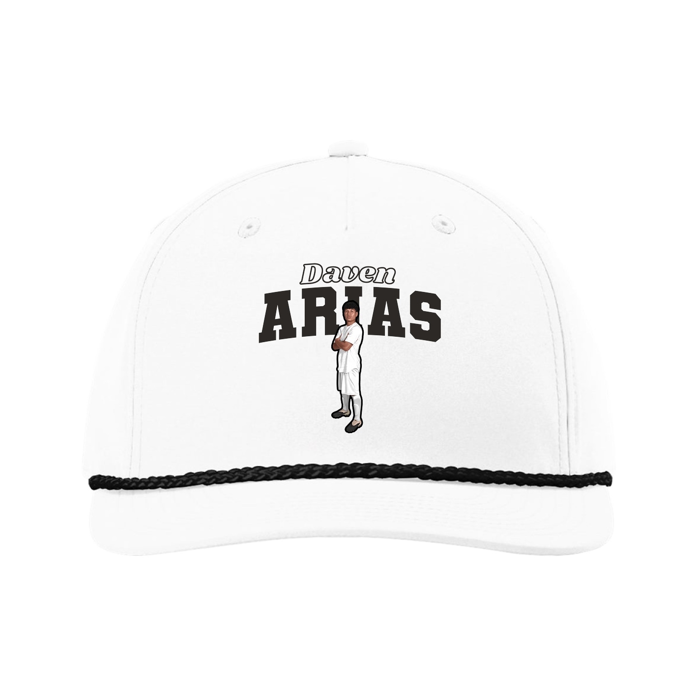 Five-Panel Classic Rope Cap — Name Arch in White