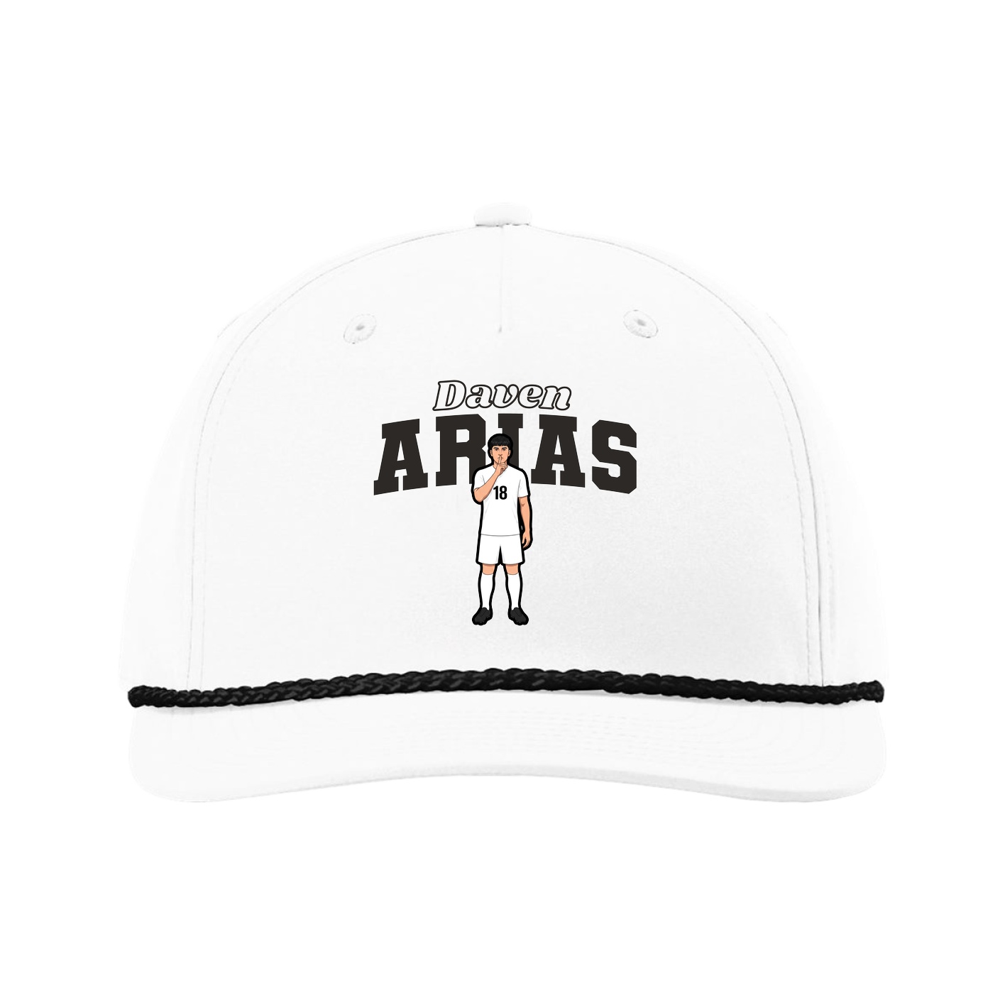 Five-Panel Classic Rope Cap — Name Arch in White